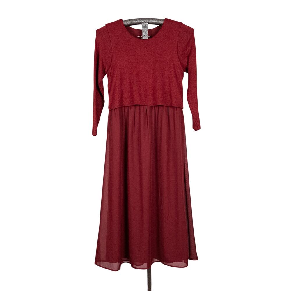 Soft Surroundings Sweater Top Chiffon Skirt Cassie Dress Cabernet XS PETITE Cozy